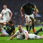 George Ford celebrates with passion after scoring a try against the Springboks. (Credit: Laurence Griffiths)